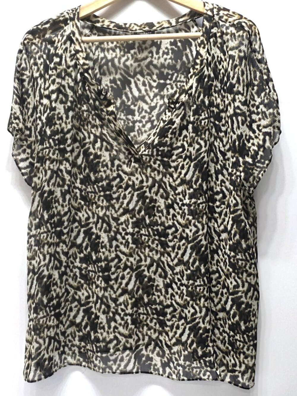 Talbots Brown Abstract Animal Print Sheer Blouse Size 16